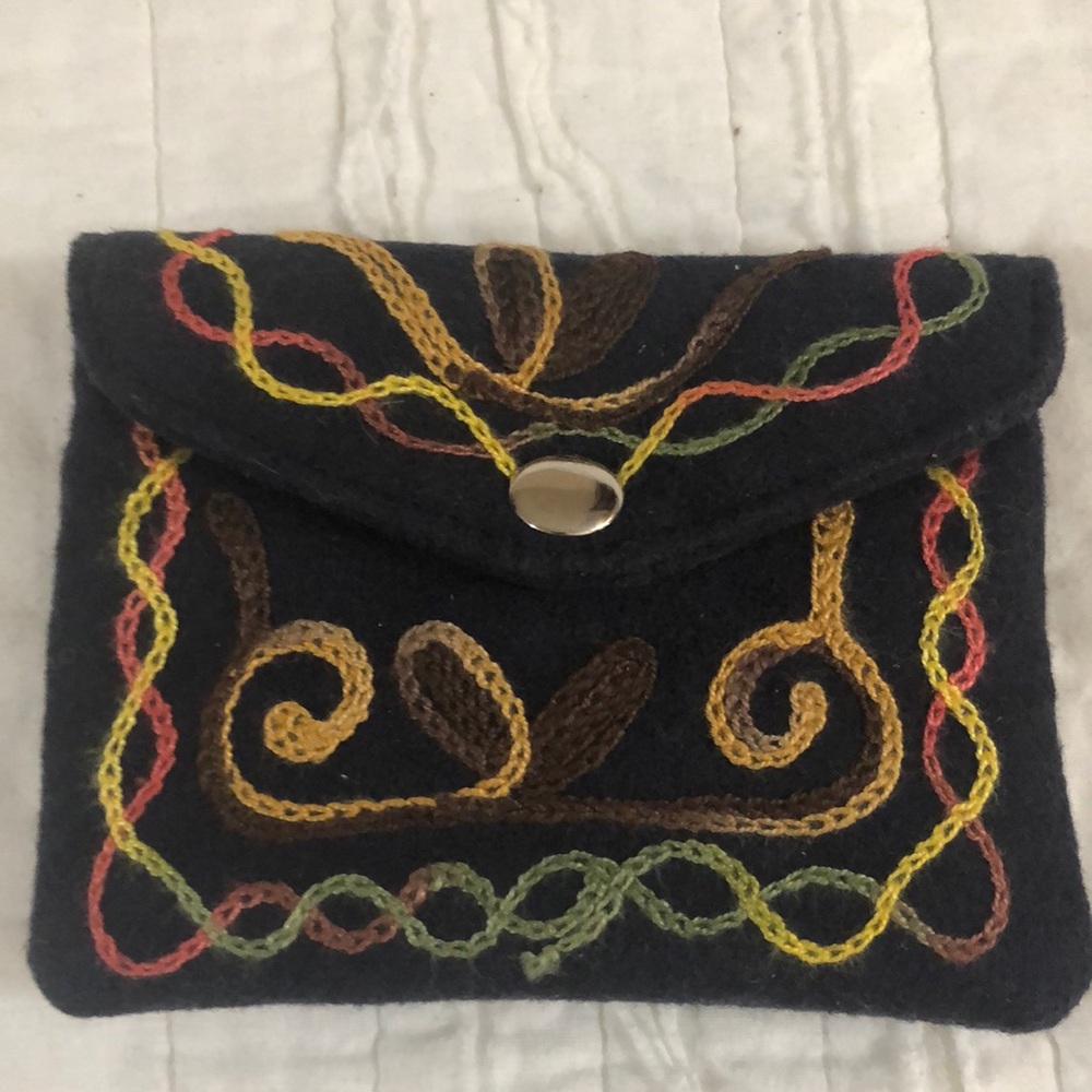 Embroidered Black Coin Bag.